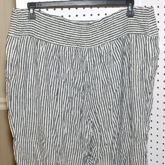 Plus Size 22/24 Cato Wide Leg Black & White Stripe Linen Stretch Waist Pants - Picture 9 of 12